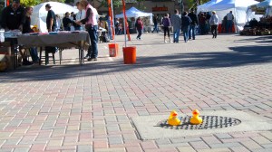 Some visitors and booths