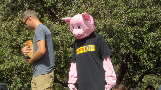Radio mascot watching races