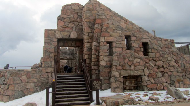 On hand rail of remains of Crest House