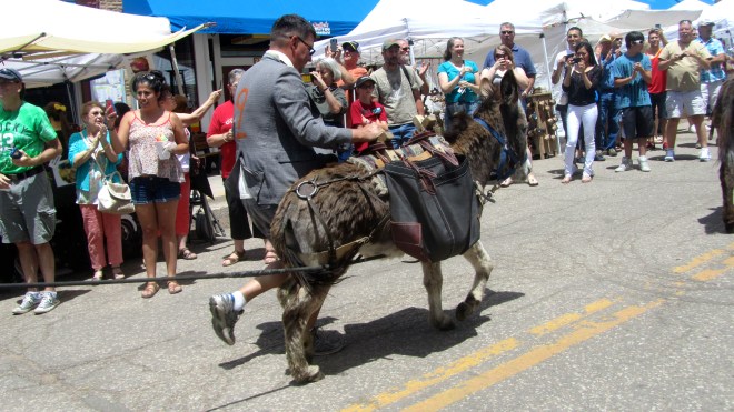 This donkey is running with the human
