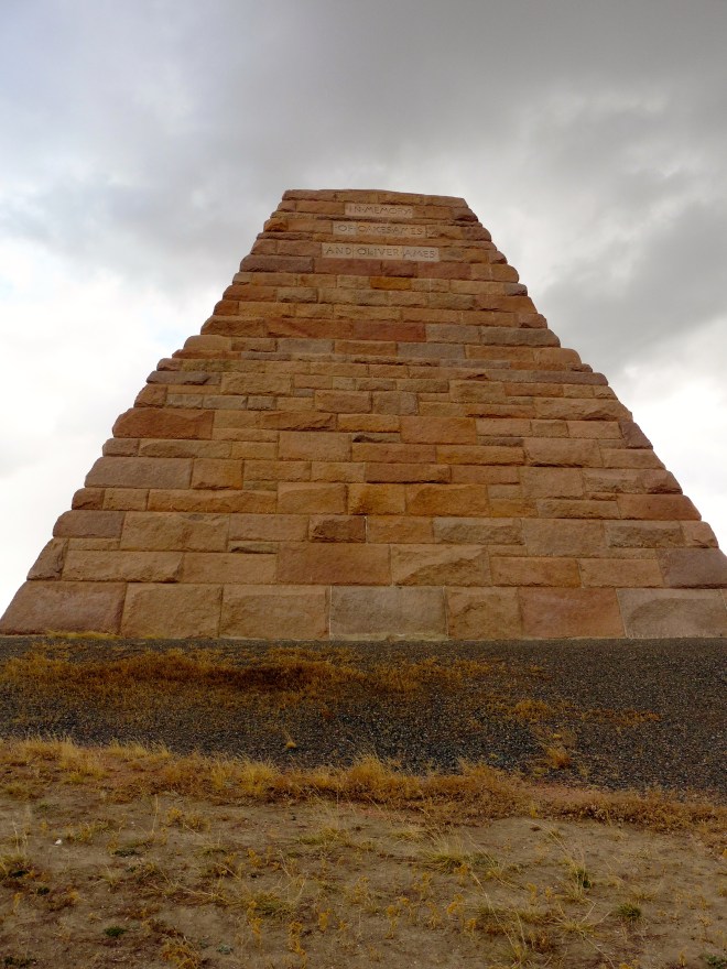 Engraving honoring Ames brothers on north side near train tracks