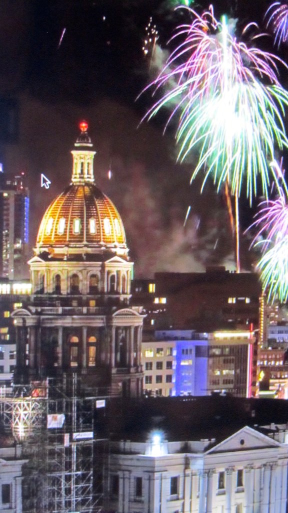 Celebrating the arrival of 2014 near Denver's capitol building