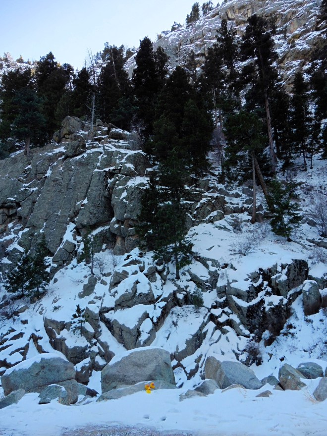 Canyon wall of rock with snow