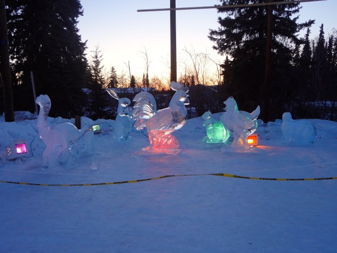 Lights of different colors really enhance the sculptures