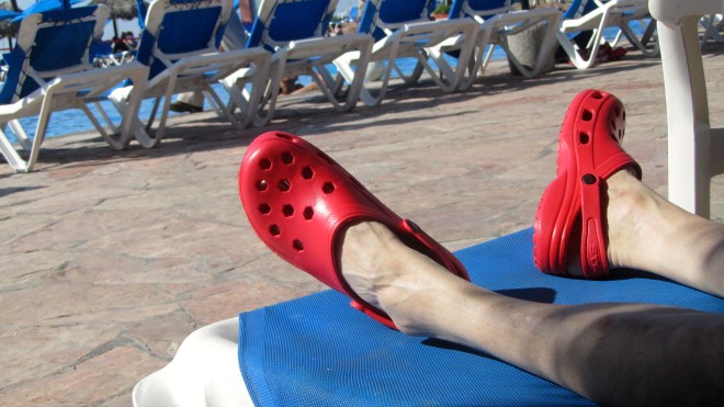 Lounging at the pool.