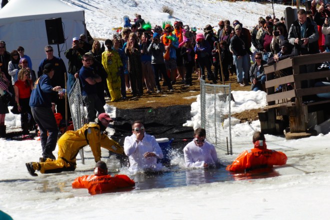 They are in the icy water