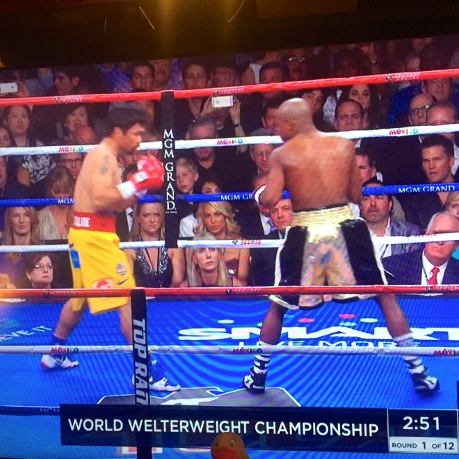 Round One.   The spectators and officials decided this round is Mayweather's.