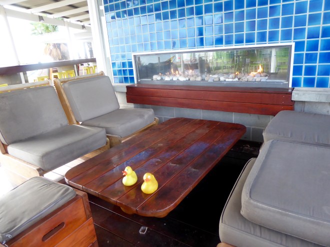 Cozy fireplace behind us