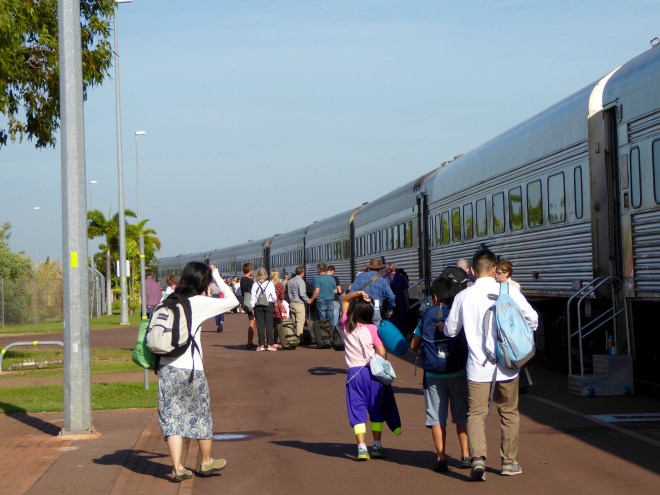 Many people boarding the Ghan