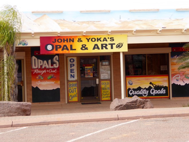 One of several small opal shops lining the street in Coober Pedy