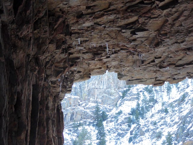 Icicles on ceiling of tunnel