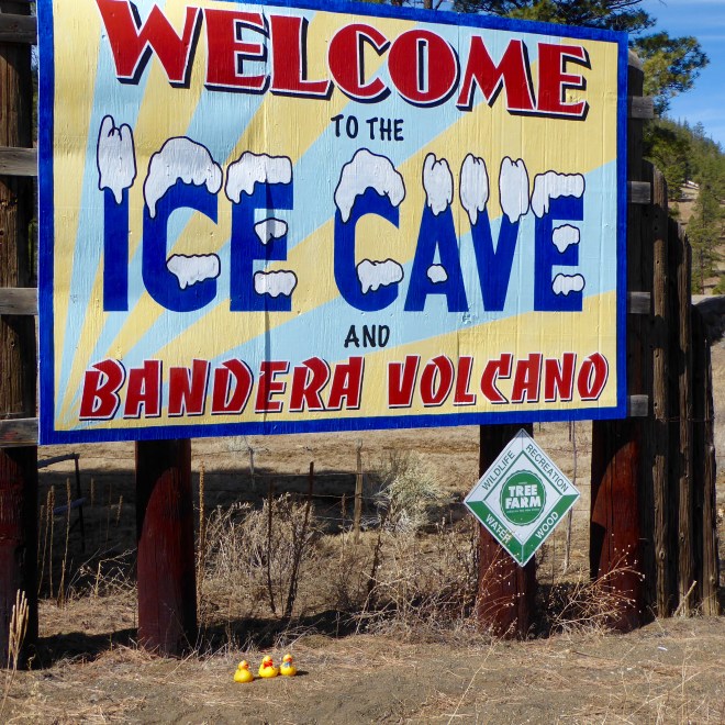 Here we are at the entrance to the ice cave and Bandera volcano.