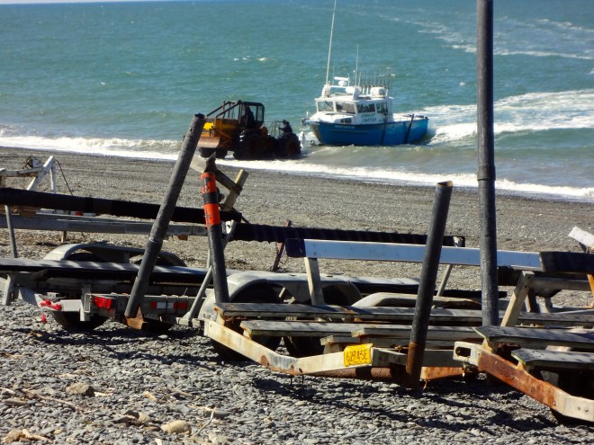 Boat approaches and drives onto trailer