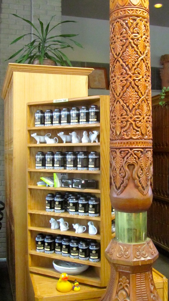 Green tea. Beautiful hand carved column