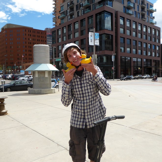 John, our guide, holds Zeb and Soapy Smith Duck