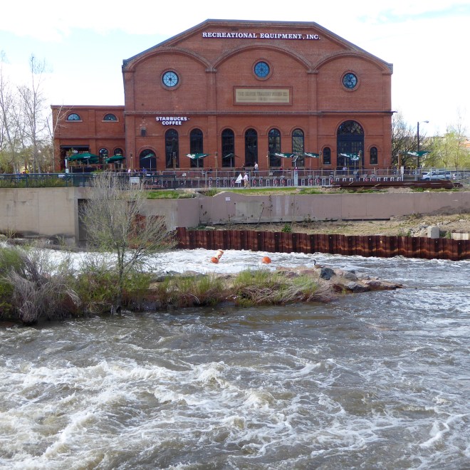 REI and Starbucks on the Platte River