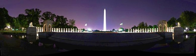 Washington Monument from World War II Memorial at night