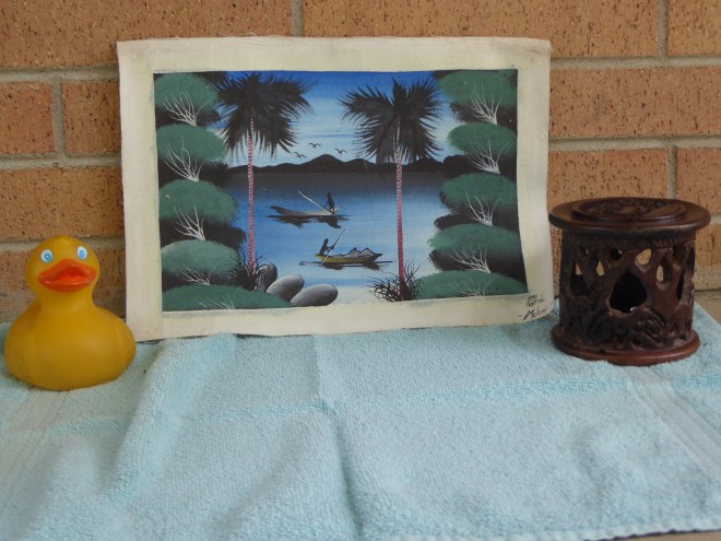 Patrick's painting and wood carving. Maybe a tea candle inside carving??