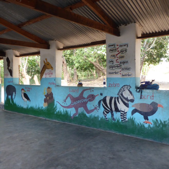 Classroom painted with animals and months on walls