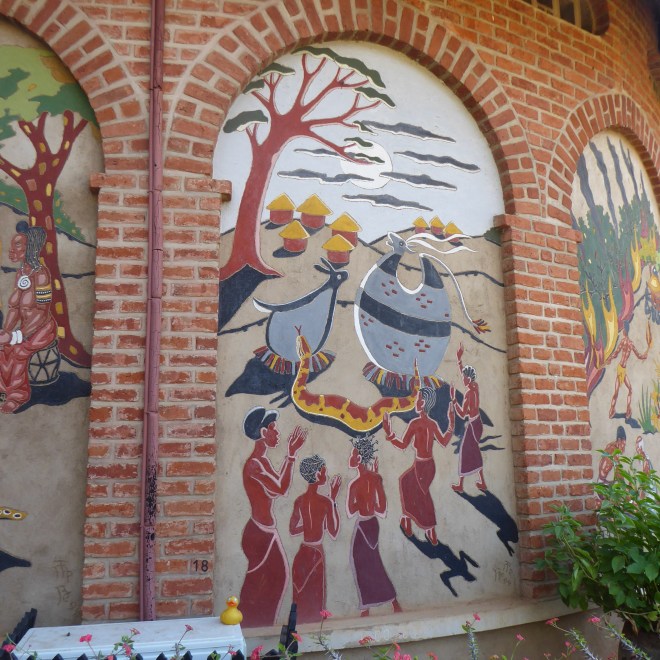 Colorfull murals on outside of Chamare Museum