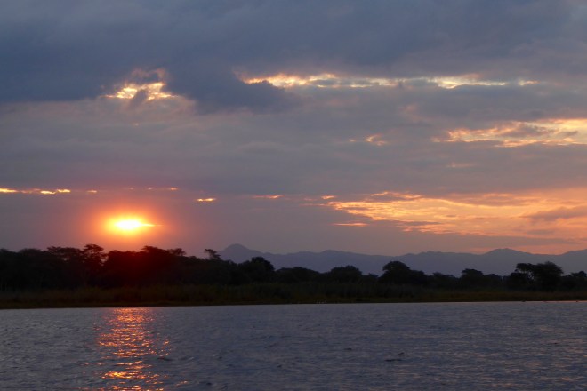 Sun setting over the Shire River in Malawi