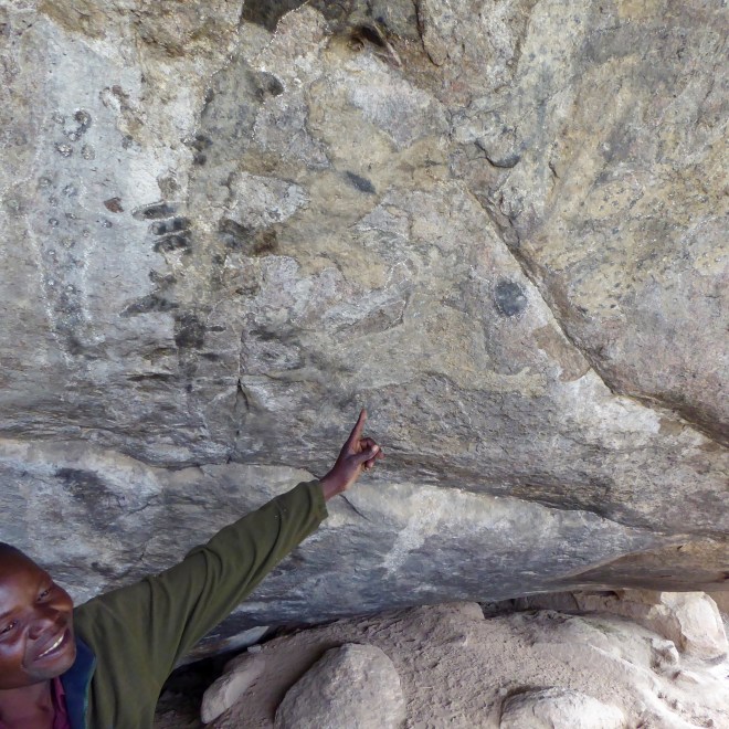 Guide showing us white rock art