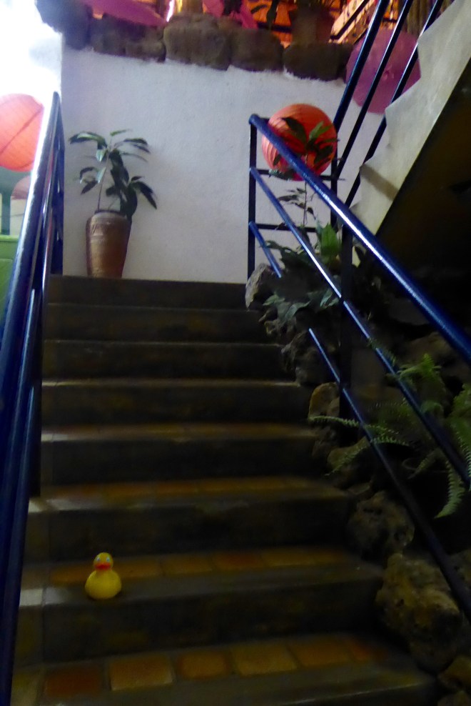 Let's go up to the restaurant