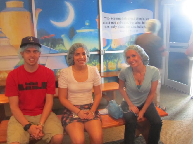 Visitors wearing required hairnets.