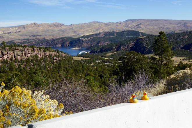 Approaching Flaming Gorge Recreational Area. We will cross that bridge soon.