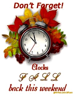 Set clocks back one hour at 2:00 a.m. today.