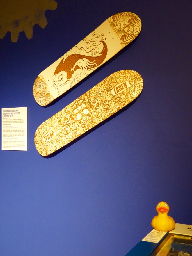 Epilog Laser laser cut these snowboard decks