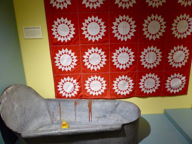 Bath tub and quilt from late 1880s