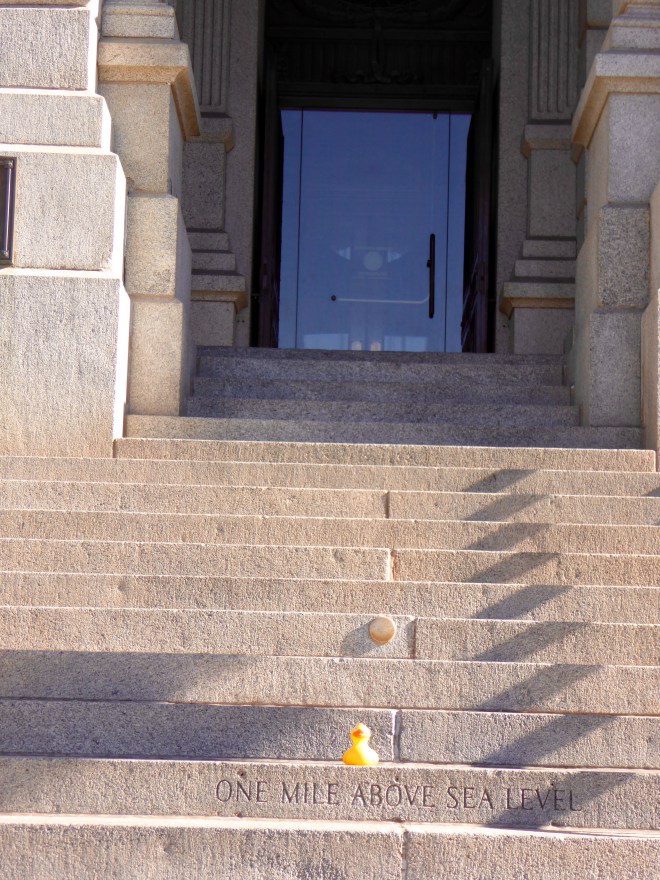 Capitol steps. Exactly one mile above sea level