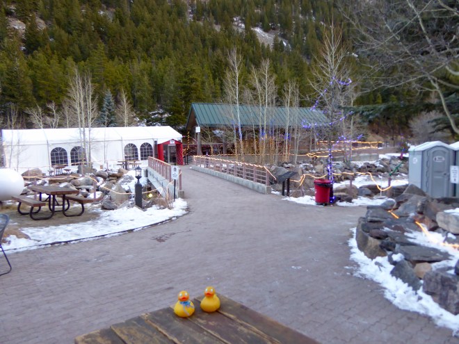 Path to train station and white warming hut