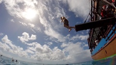 Bucket's dad jumping off pirate ship