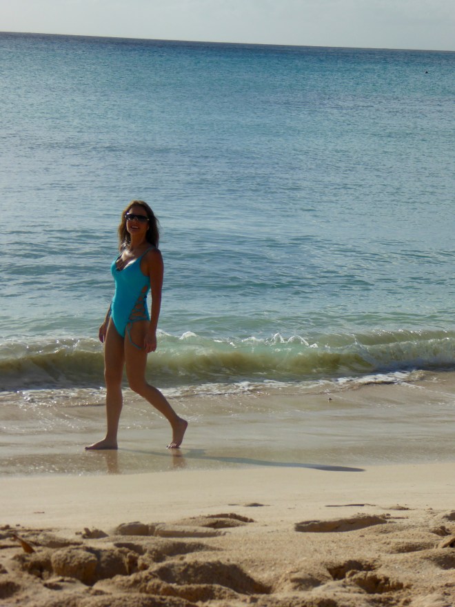 Soapy's mom walking on beach