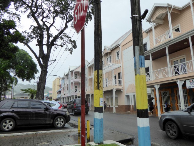 Passing Derek Walcott Square on our way out of Castries