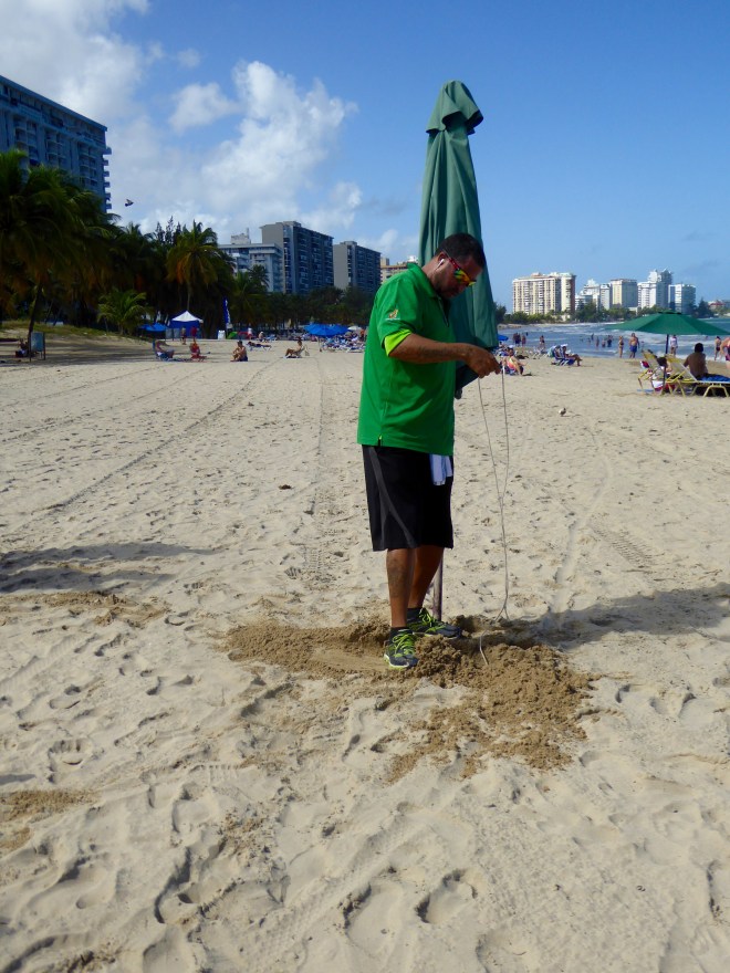 Attaching lines to secure umbrella