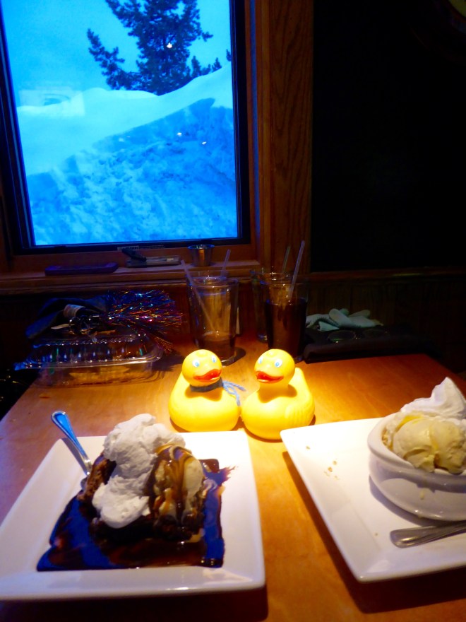 Ice cream desserts. Cold and snowy outside